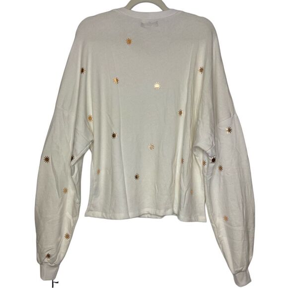 NWT Michael Lauren Fairfax Classic Sweatshirt in White with Rose Gold Sun Foils - Picture 5 of 13